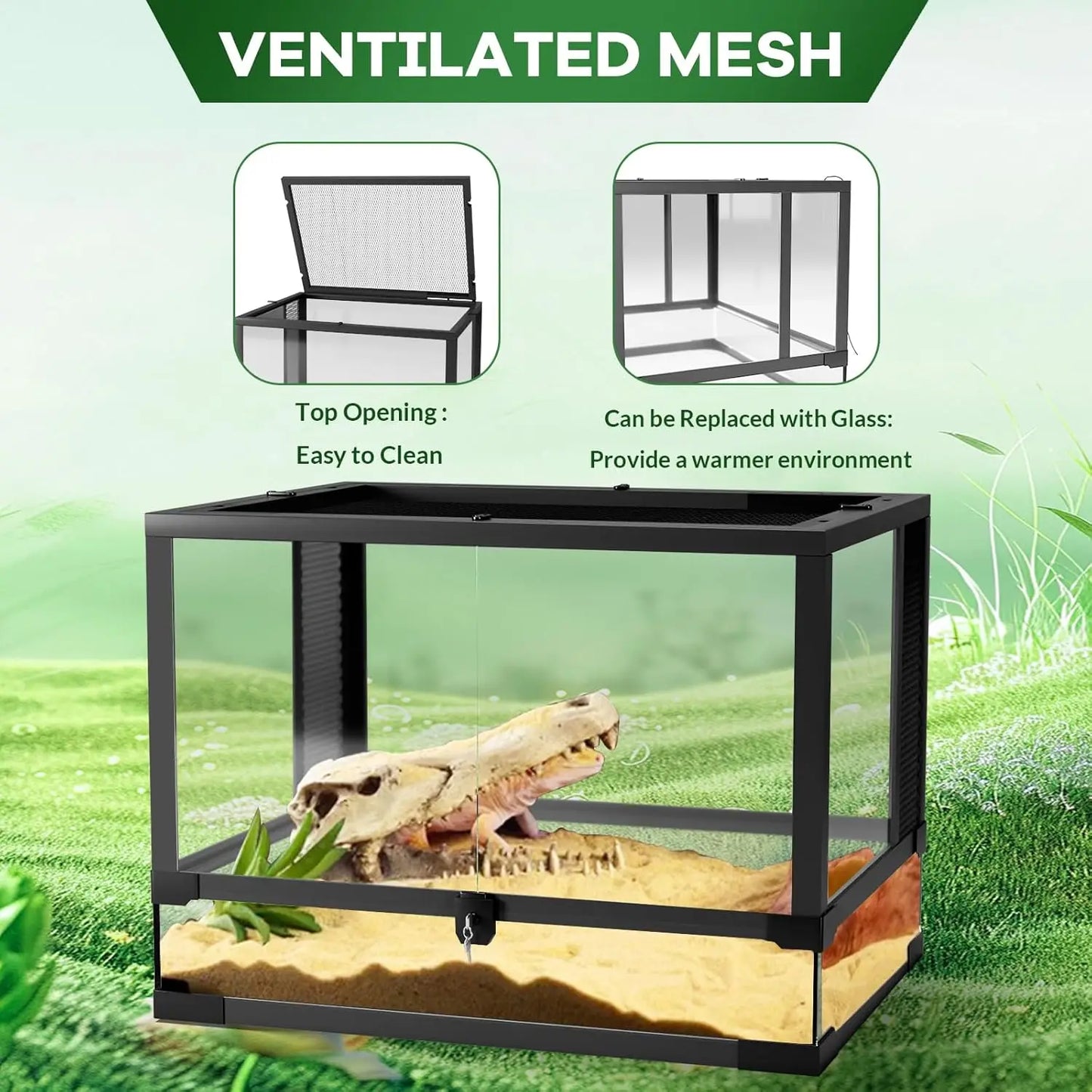 HiMISSH Reptile Glass Terrarium With Top And Side Screen Ventilation