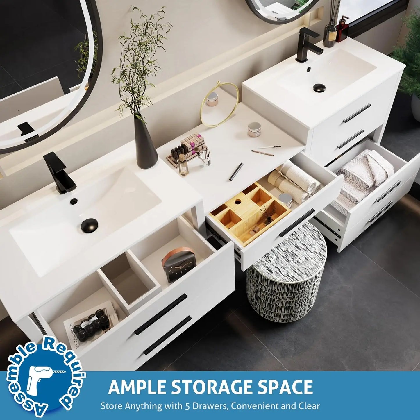 Modern Bathroom Vanity Sink Combo With Makeup Desk And Basins