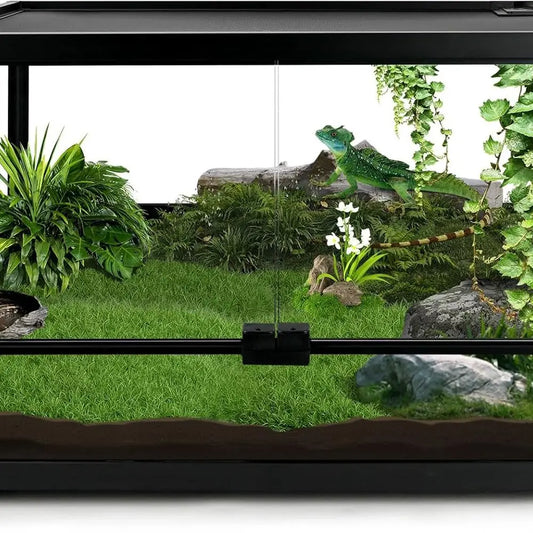 Tempered Glass Reptile Tank with Double Doors and Top Vent