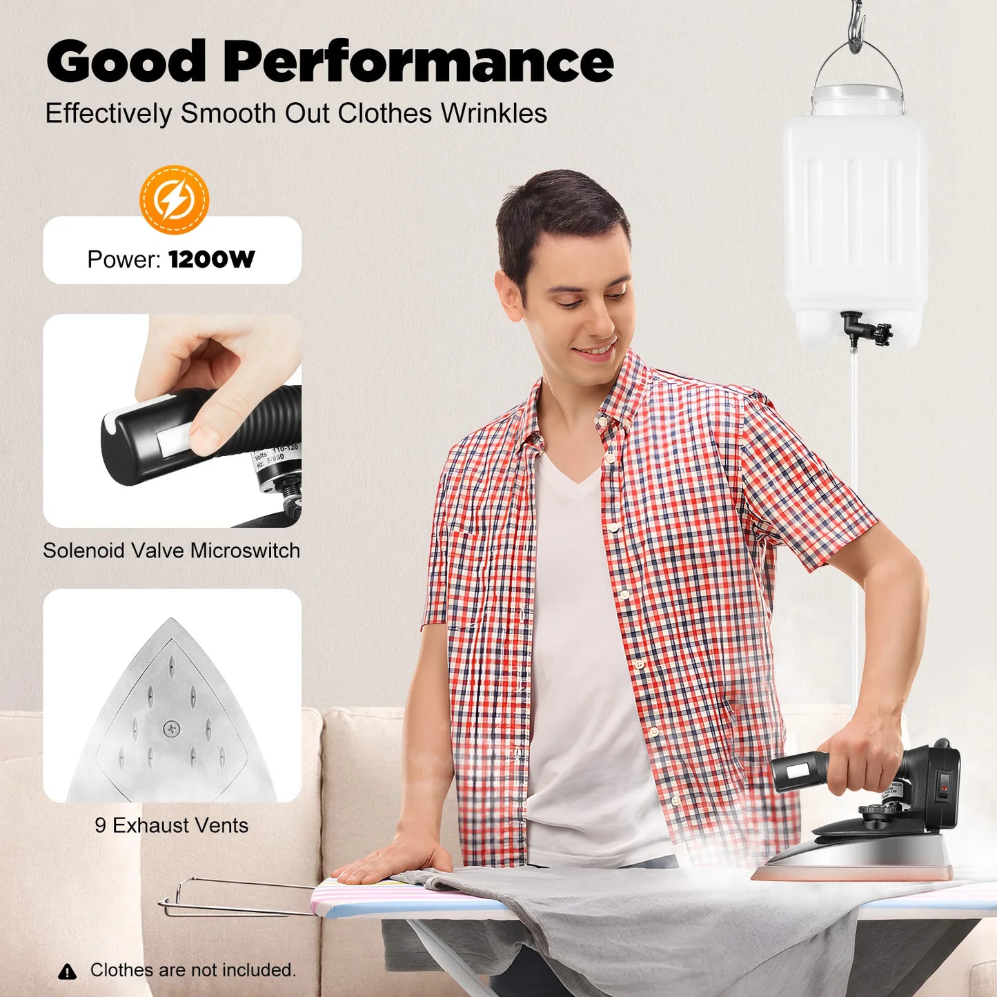 Industrial Electric Steam Iron 1200W With Titanium Plated Soleplate