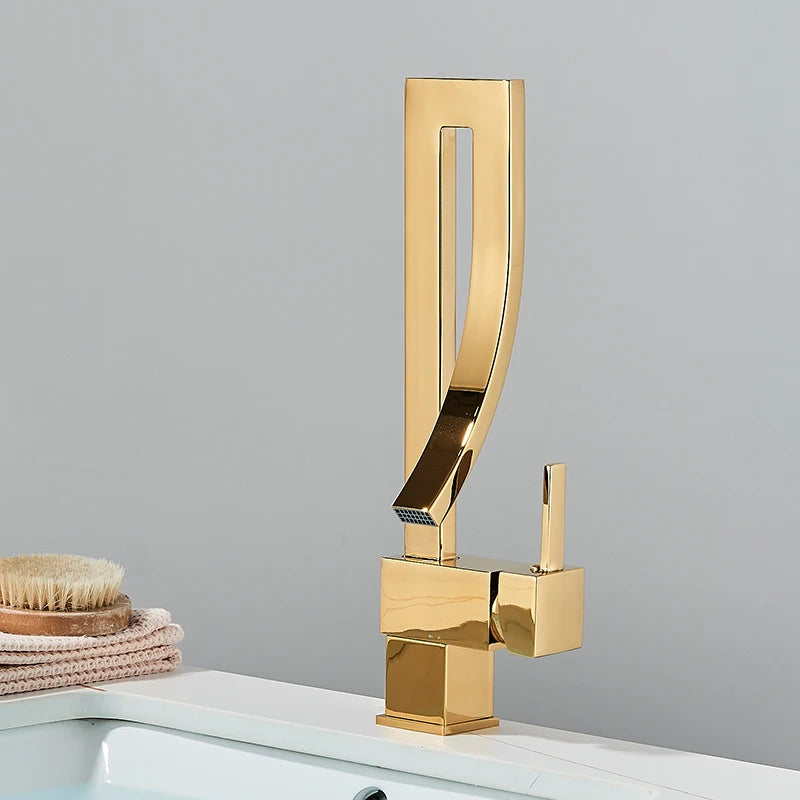 MYQualife Brass Deck Mounted Bathroom Basin Faucet Mixer Tap