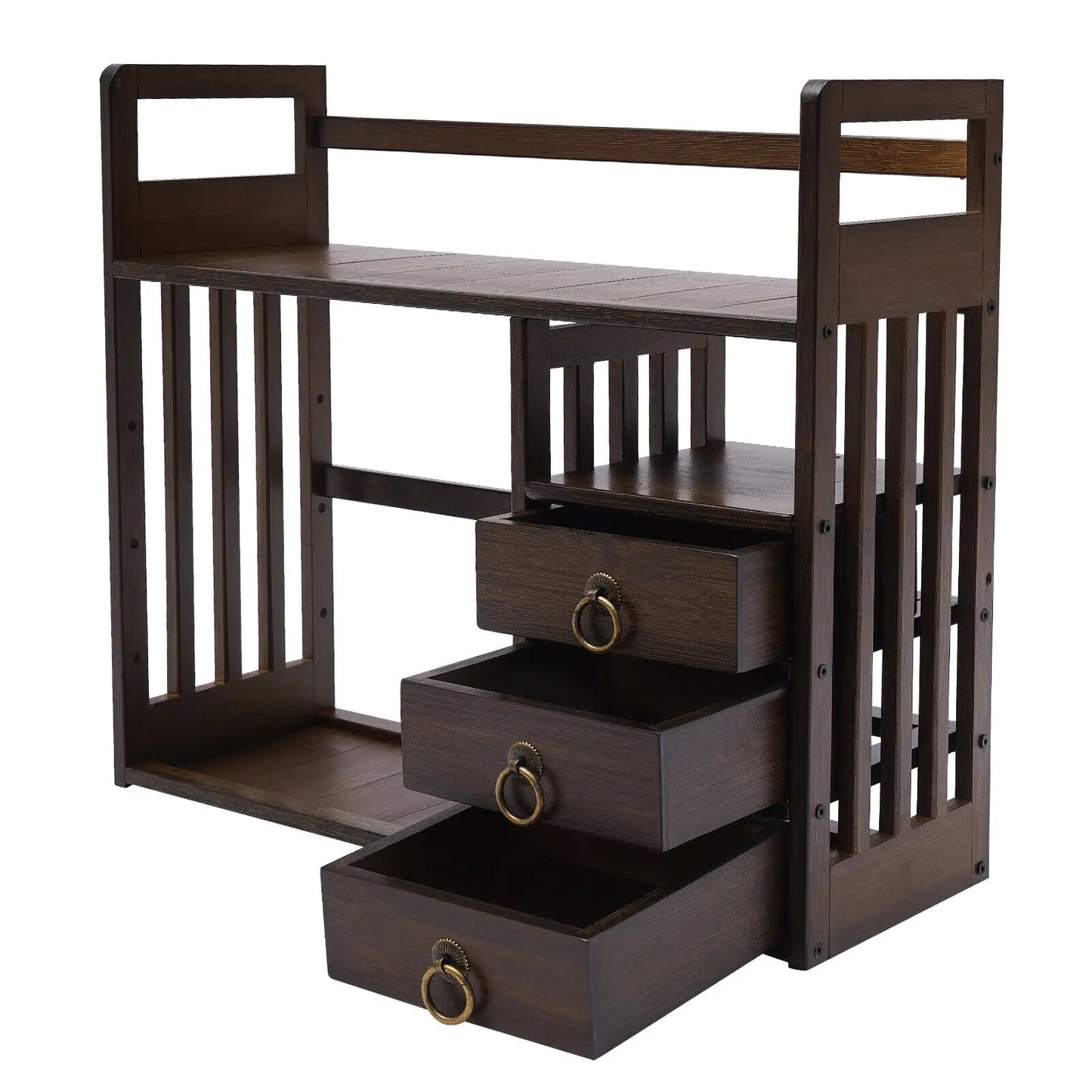 Bymaocar Bamboo Desktop Bookshelf Organizer With 3 Drawers