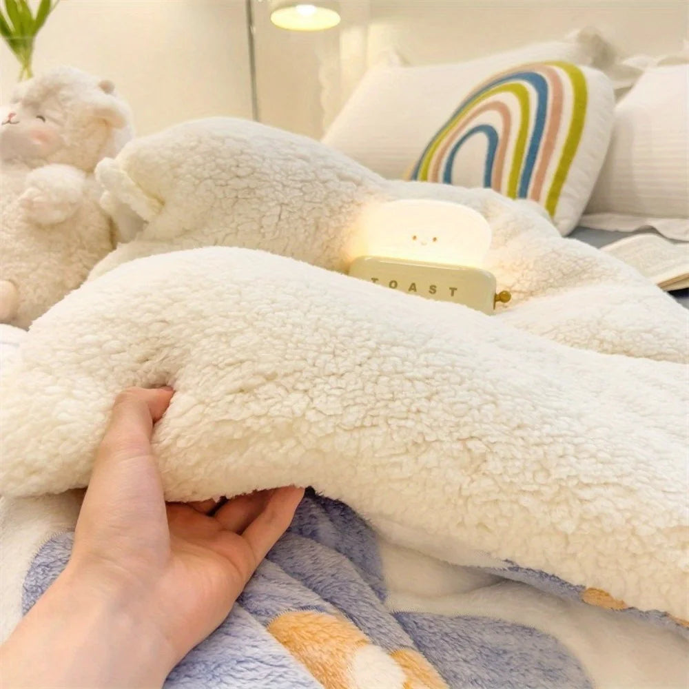NONECN All Season Thickened Lamb Wool Sherpa Quilt Set TwoPillowcases