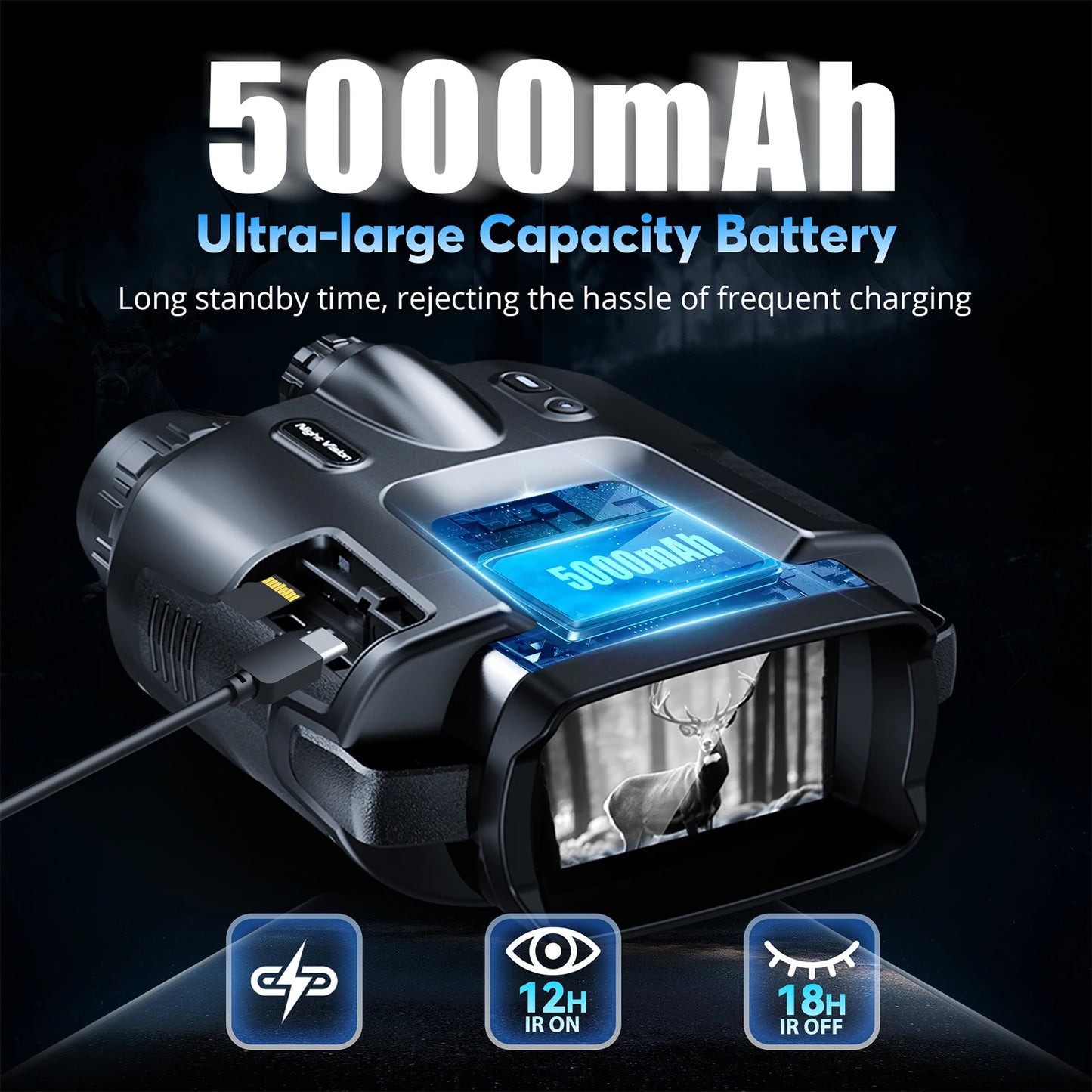 USB Rechargeable 4K Night Vision Binoculars With 8X Digital Zoom Infrared