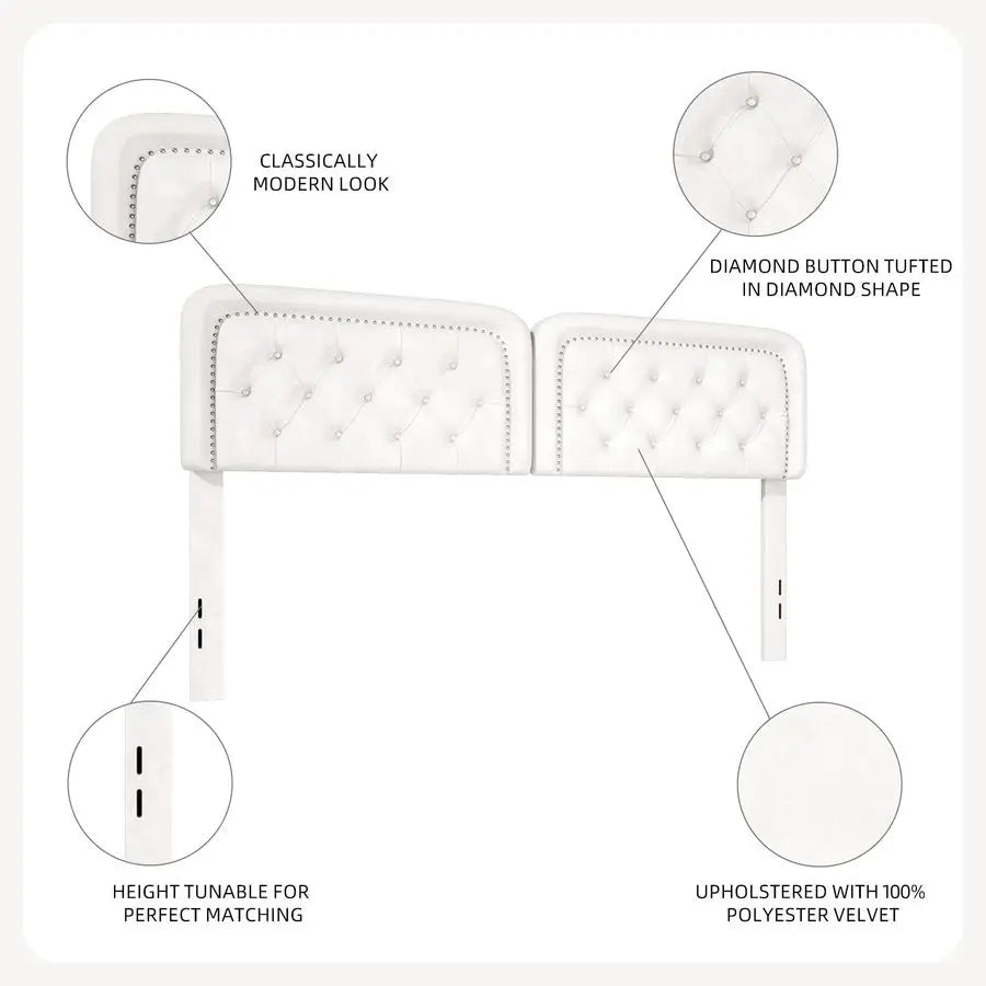 Upholstered Button Tufted Solid Wood Headboard With Adjustable Height