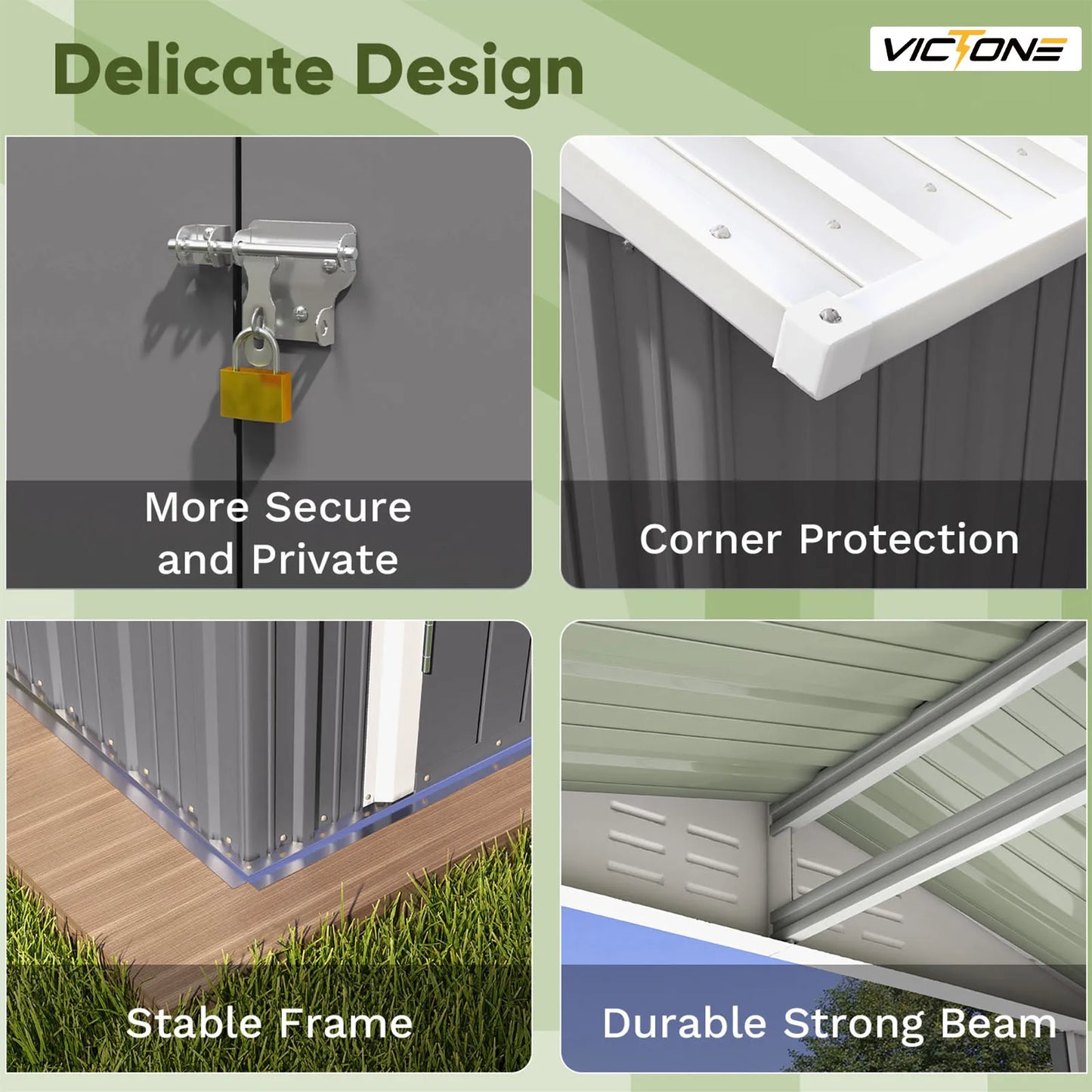 Victone Metal Outdoor Storage Shed With Door Lock For Backyard