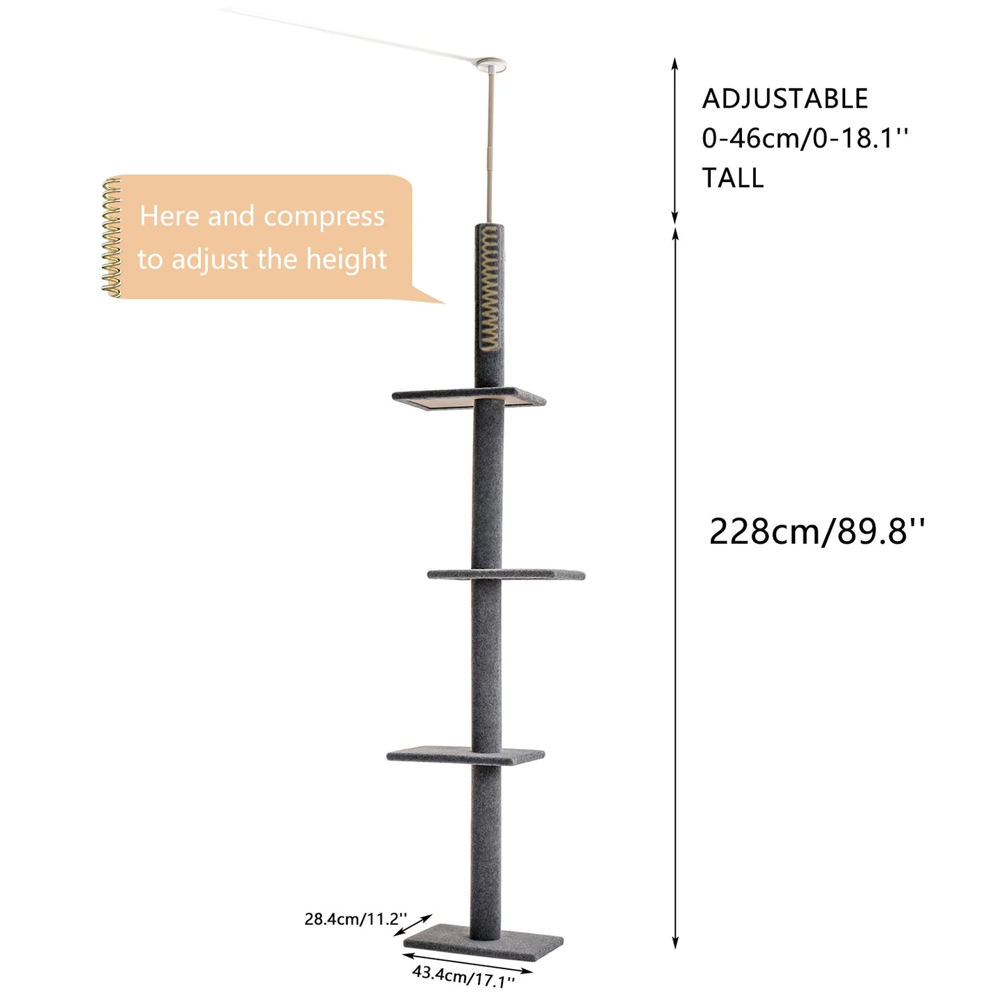 PEQULTICN Adjustable Height Cat Tree FloorCeiling With Scratching Posts