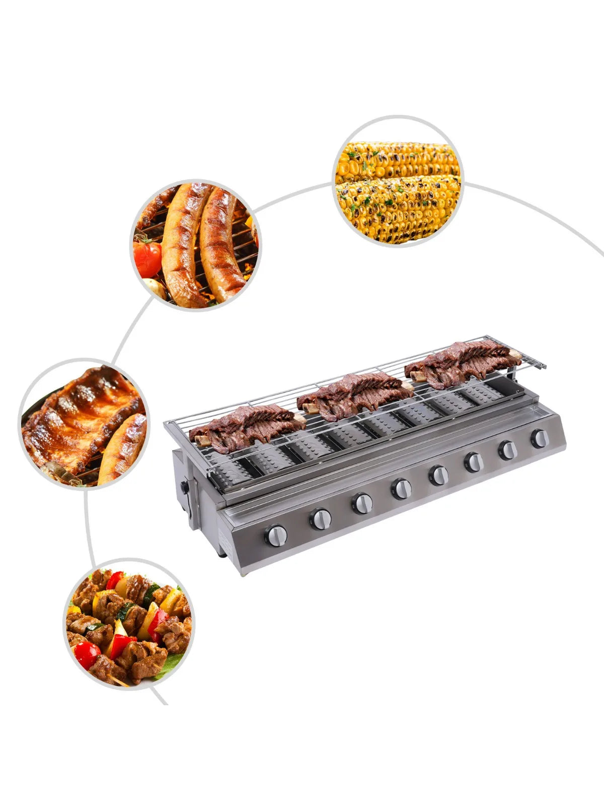 Outdoor 8 Burner Gas Grill Tabletop Stainless Steel For Camping