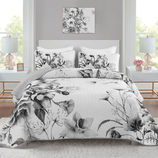 Floral Quilt Set 3 Piece Microfiber Bedspread All Seasons