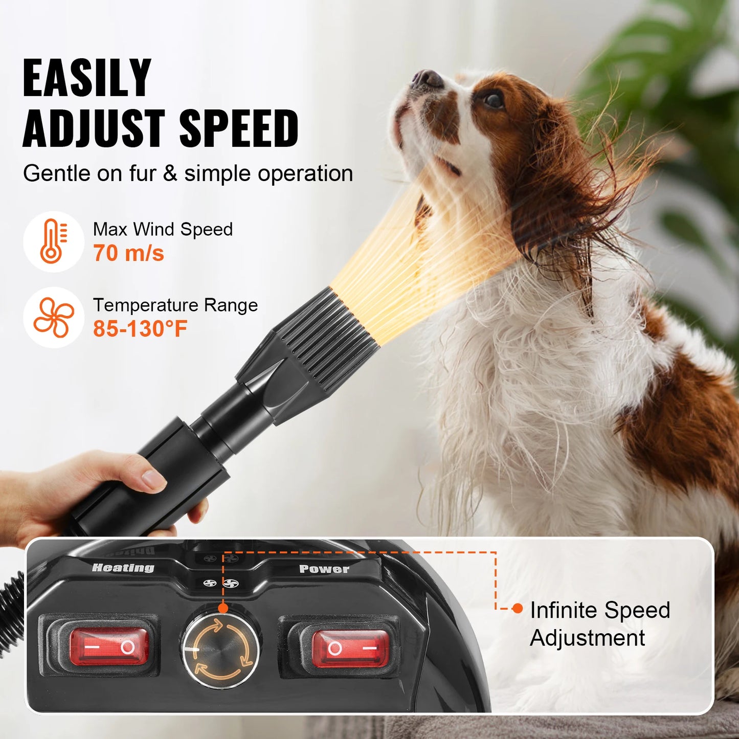 SucceBuy 2000W Dog Blow Dryer Adjustable Speed And Temperature Control