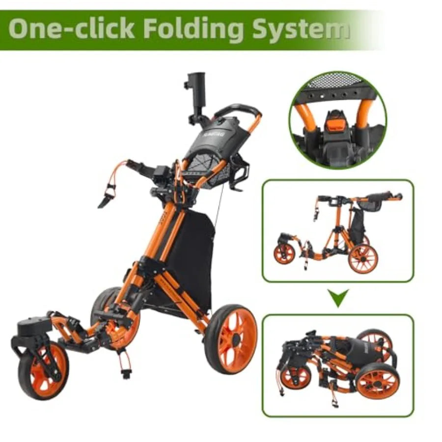 SHXI Golf Push Cart Aluminum Alloy One Click Fold 360 Swivel Front Wheel