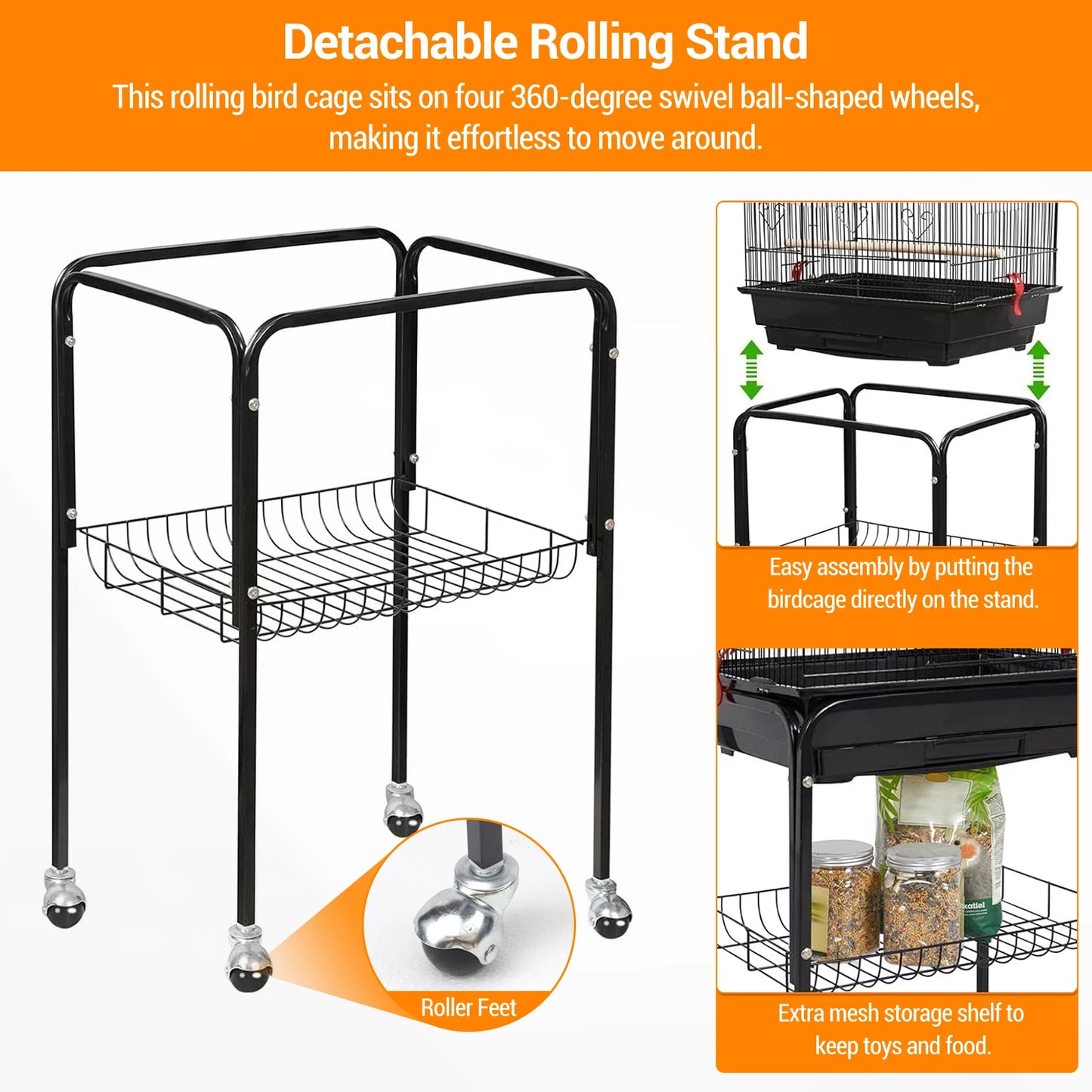 HiMISS Durable Bird Cage With Rooftop Play Stand And Tray
