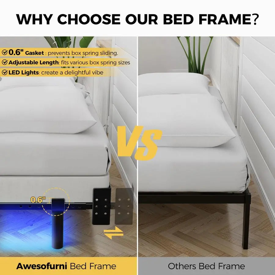 Queen Bed Frame With Smart LED Lights For Modern Bedroom