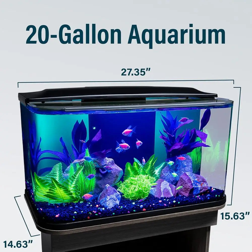 Glass Aquarium Kit With Hood And Led Lighting And Integrated Filtration