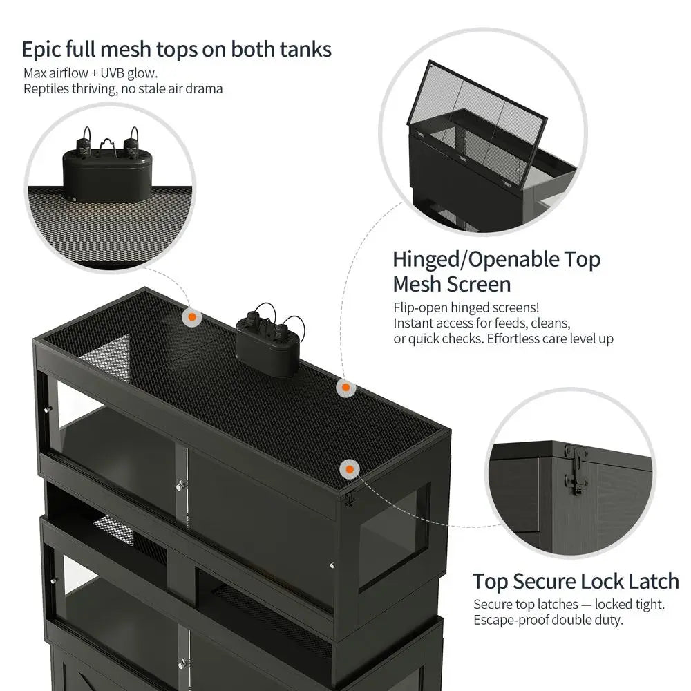 Dual Reptile Tank With Stand And Cabinet Sliding Doors