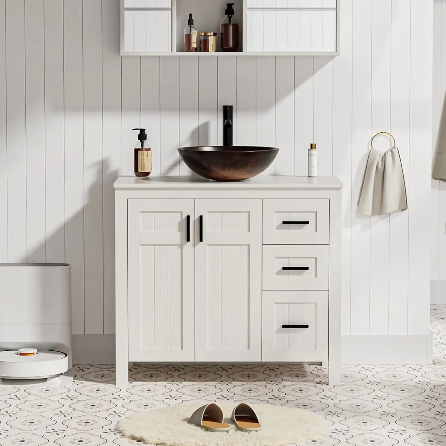 Modern Freestanding Bathroom Vanity Sink Cabinet With Vessel Top