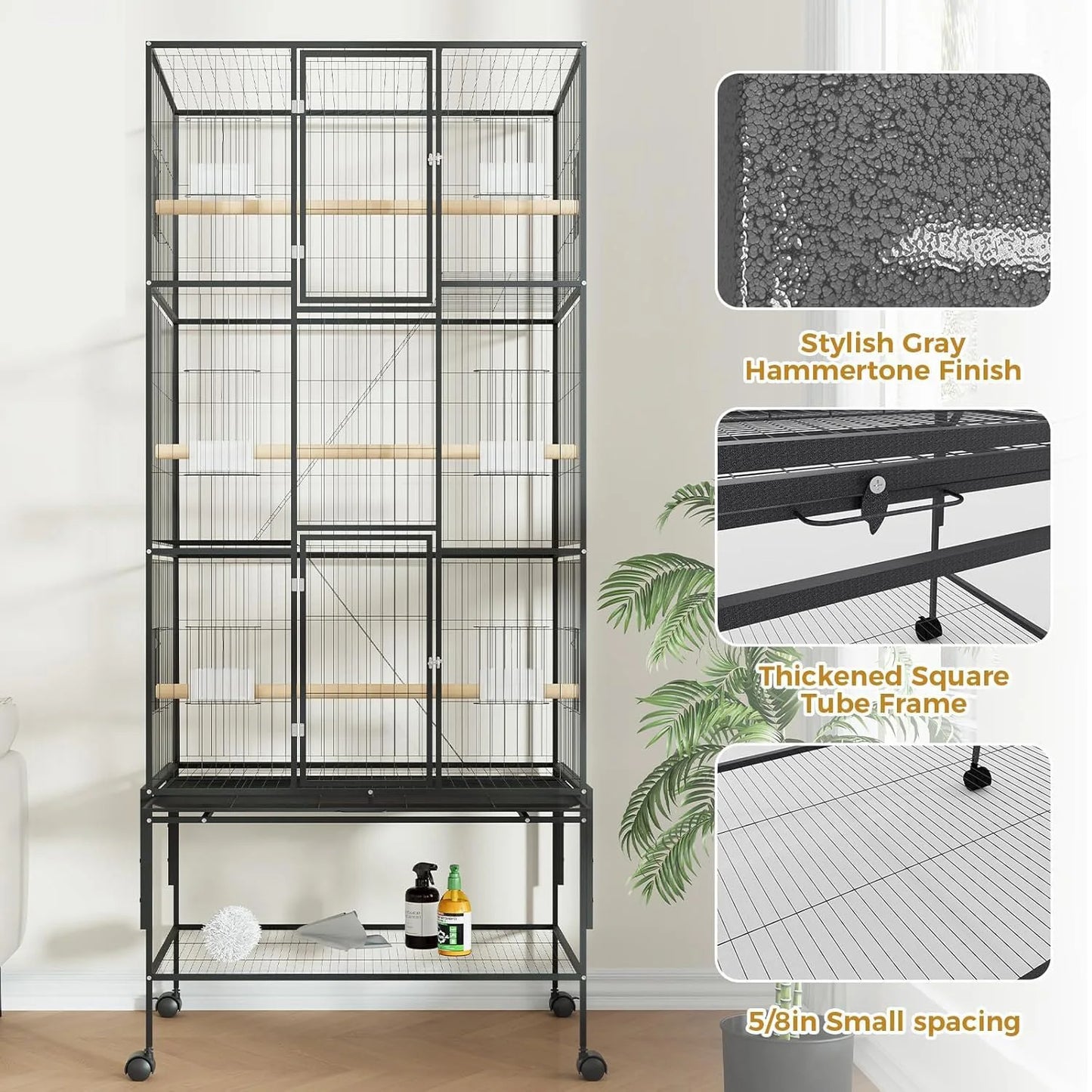 HiMISSCN Large Bird Cage With Rolling Storage Stands For Parrot