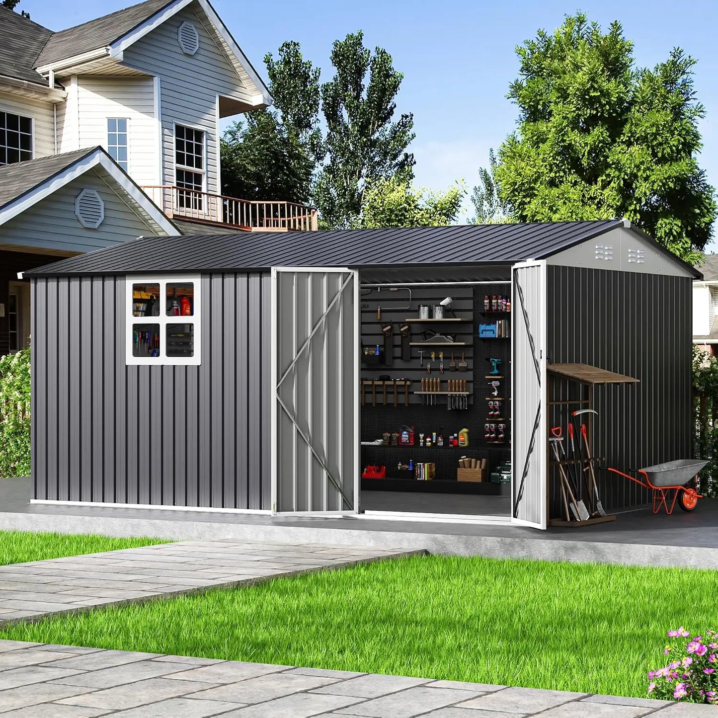 Metal Outdoor Storage Shed With Lockable Doors Upgraded Frame
