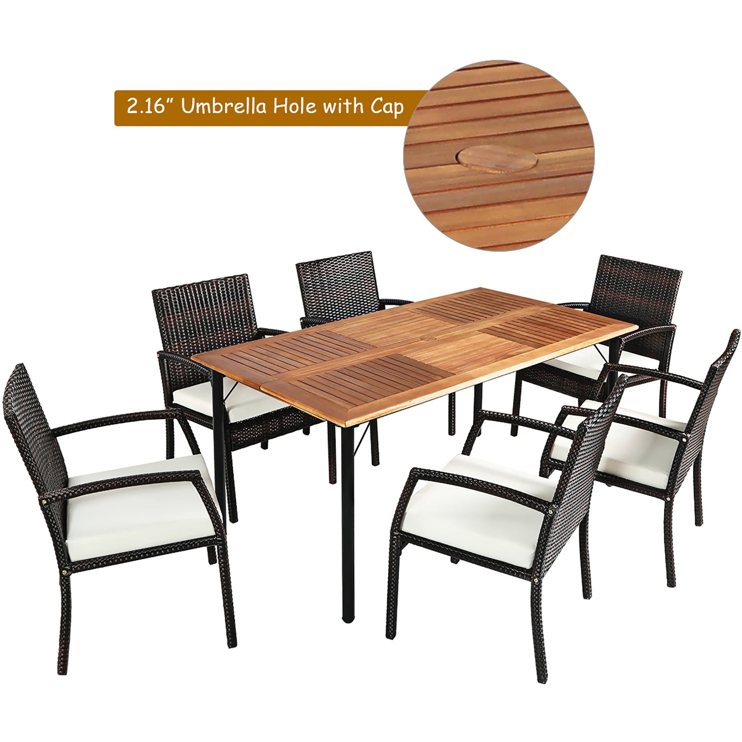 HOMASIS 7 Piece Patio Rattan Dining Set With Umbrella Hole