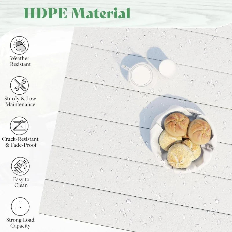 HDPE Outdoor Dining Table Set With 6 Chairs Umbrella Hole