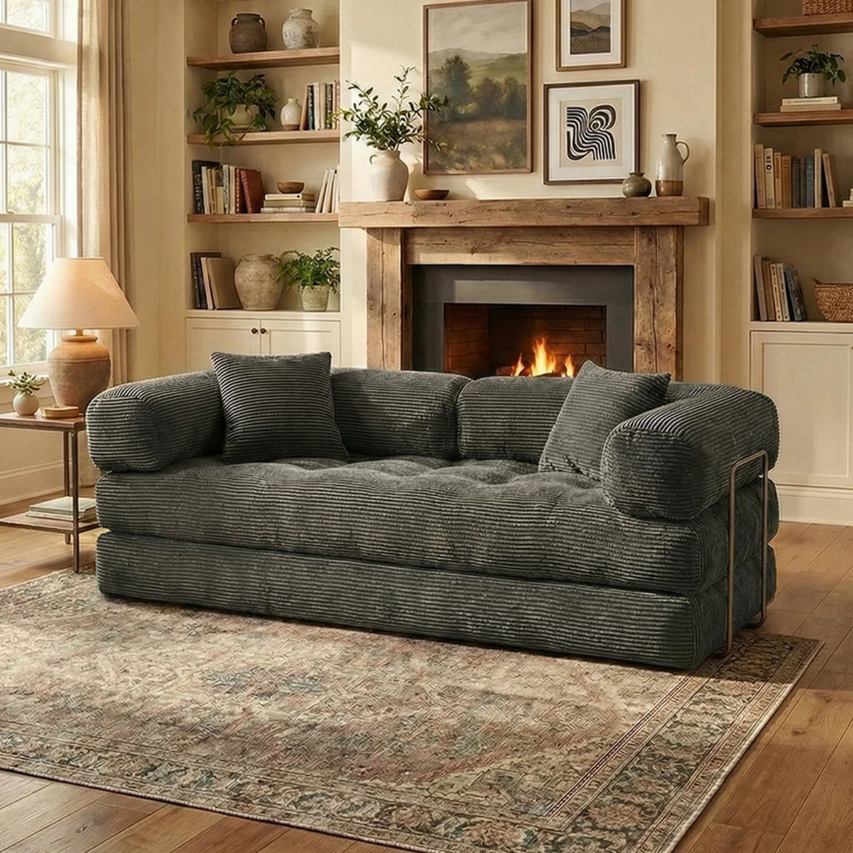 YQzyphyna Futon Sofa Bed 4In1 Corduroy Loveseat For Living Room
