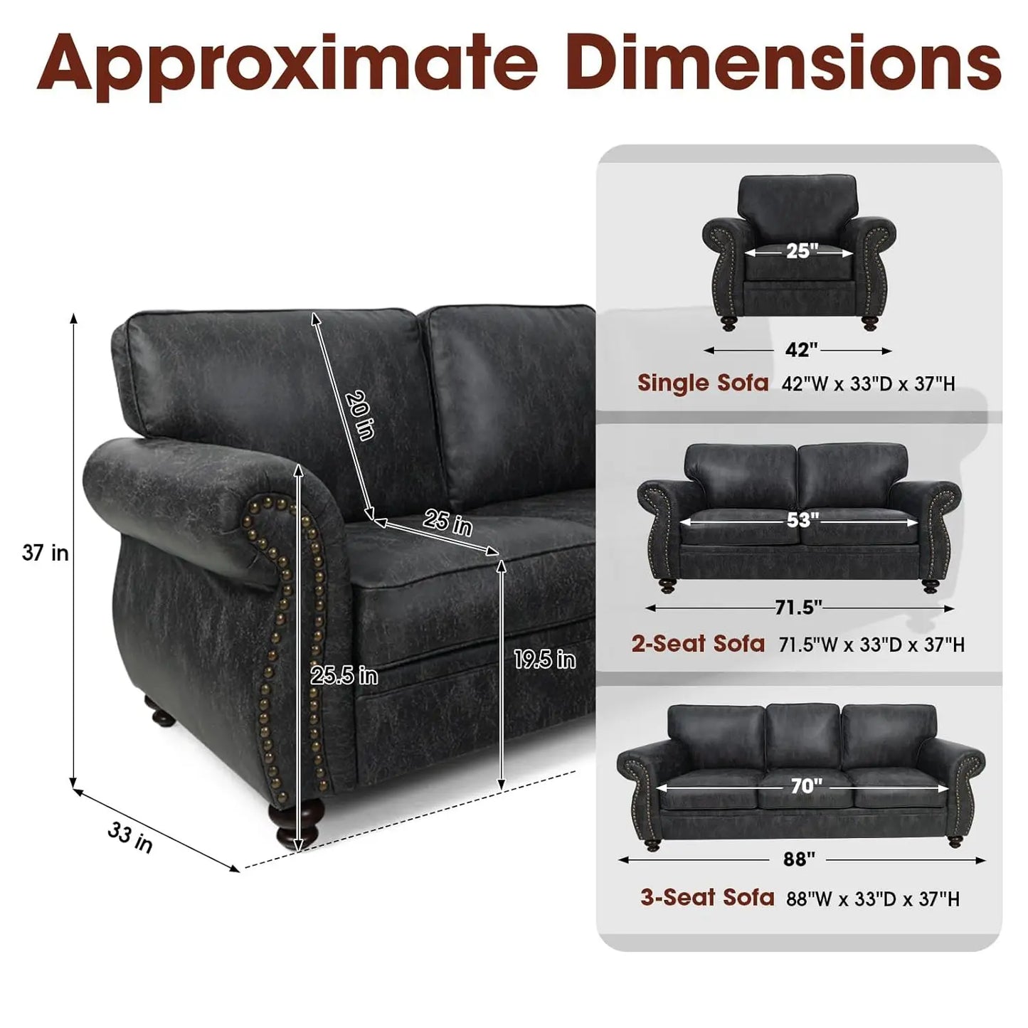 Mid-Century Sofa Set With Rivet Detailing For Living Room