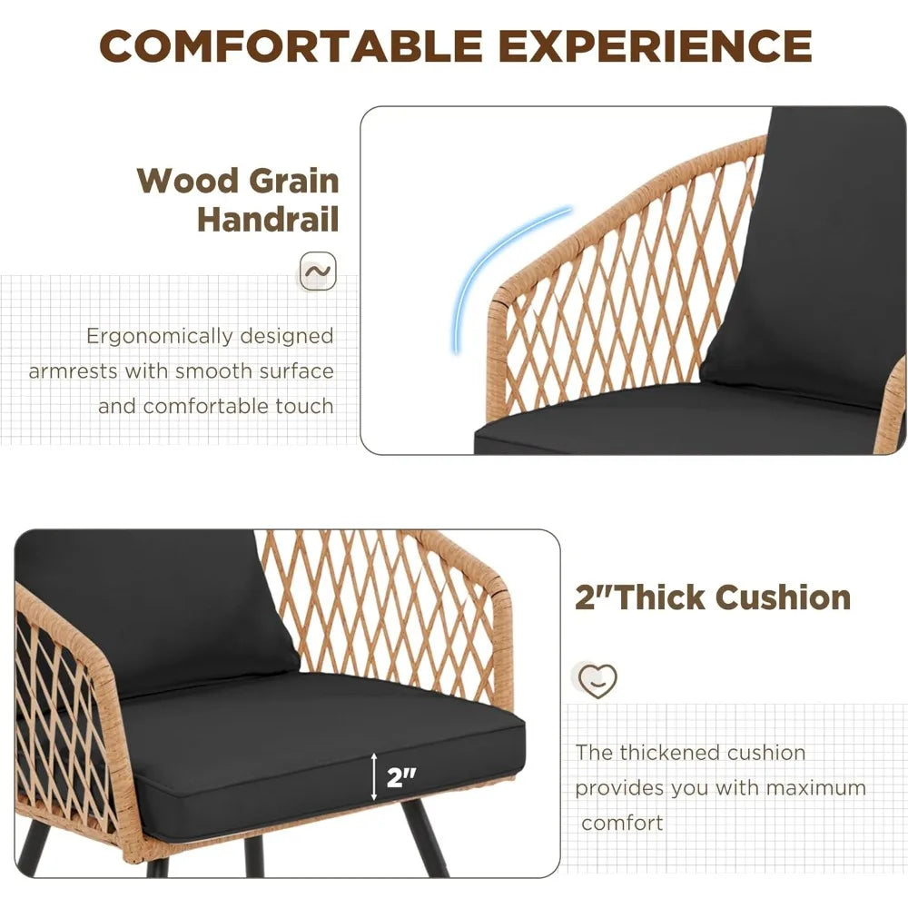 All-Weather Rattan Patio Dining Set With Wood Table Top And Cushions