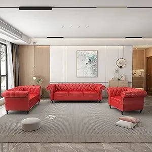 DAFIFY Velvet Chesterfield 3-Piece Living Room Set With Scroll Arms