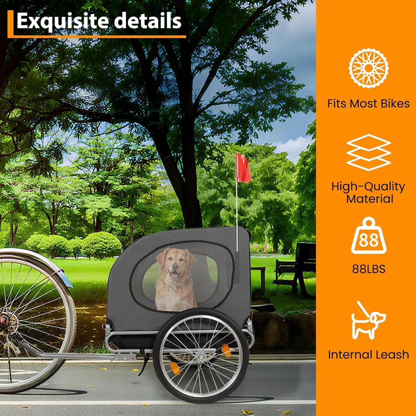 HiMISS Steel Dog Bike Trailer Folding Universal Pet Cart