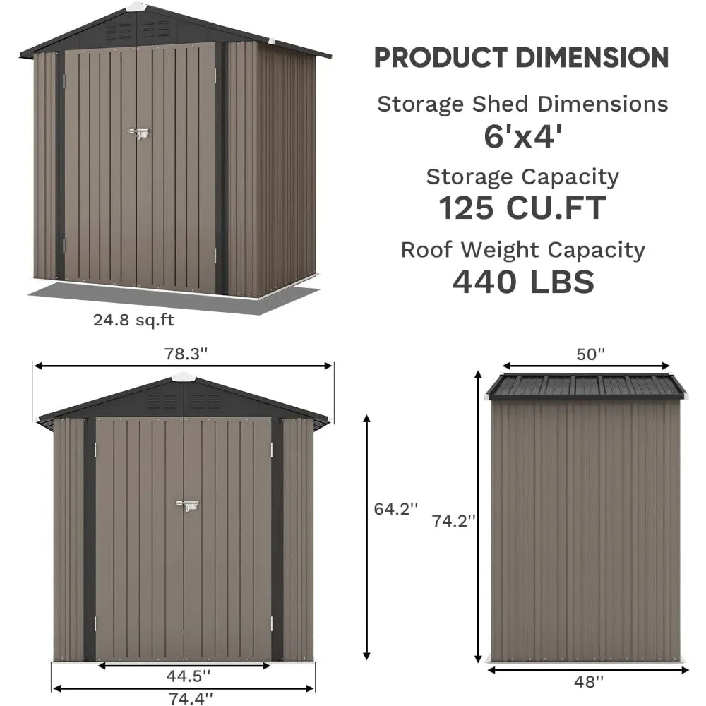 Outdoor Metal Storage Shed With Lockable Door And Sloping Roof