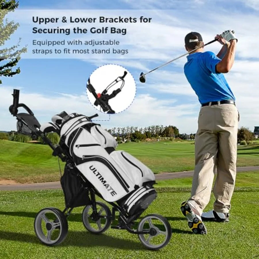 SHXI 3 Wheel Golf Push Cart Aluminum Foldable Lightweight Outdoor