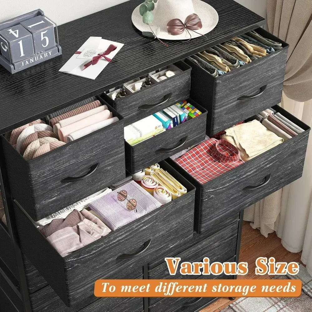 YQXH Tall Dresser With 14 Drawers Metal Frame Wood Top