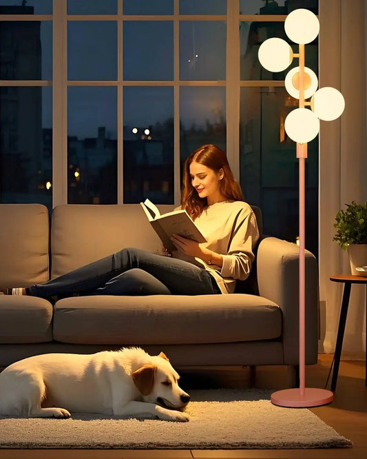 Dimmable Globe Floor Lamp With G9 Bulbs Mid-Century Modern