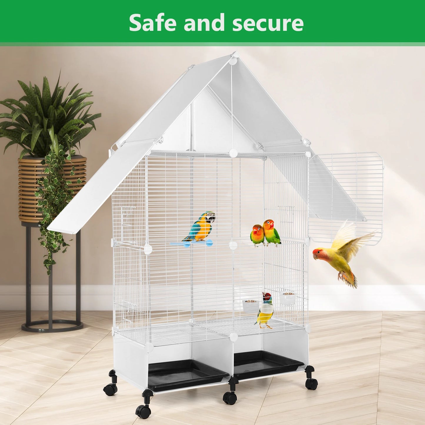 NONEM Two Tier Large Bird Cage With Lock Rolling Stand