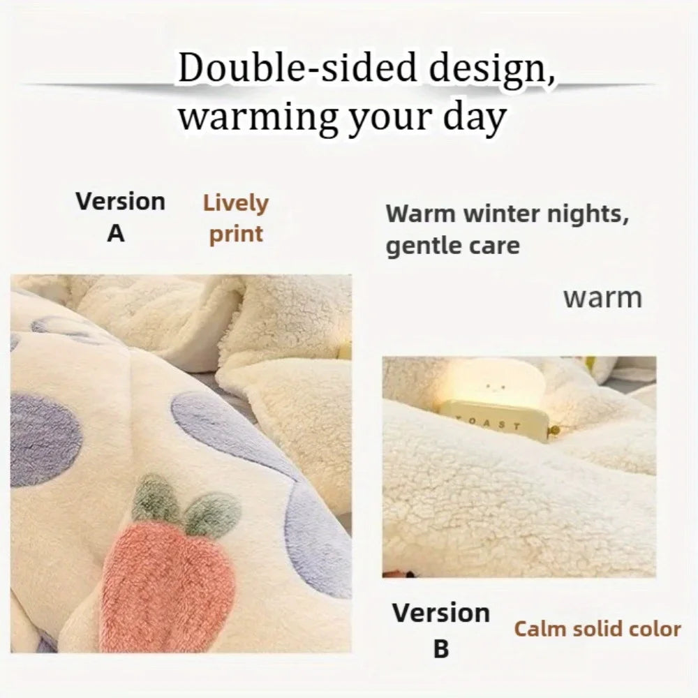 NONECN All Season Thickened Lamb Wool Sherpa Quilt Set TwoPillowcases