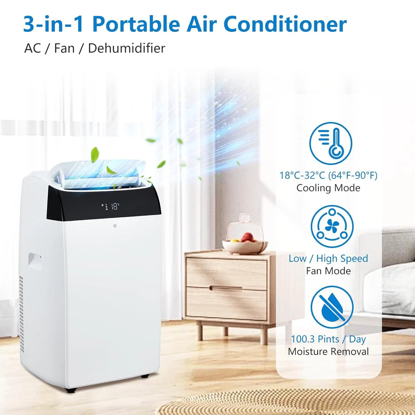 Adoolla 14000 BTU Portable Air Conditioner 3-In-1 With Remote