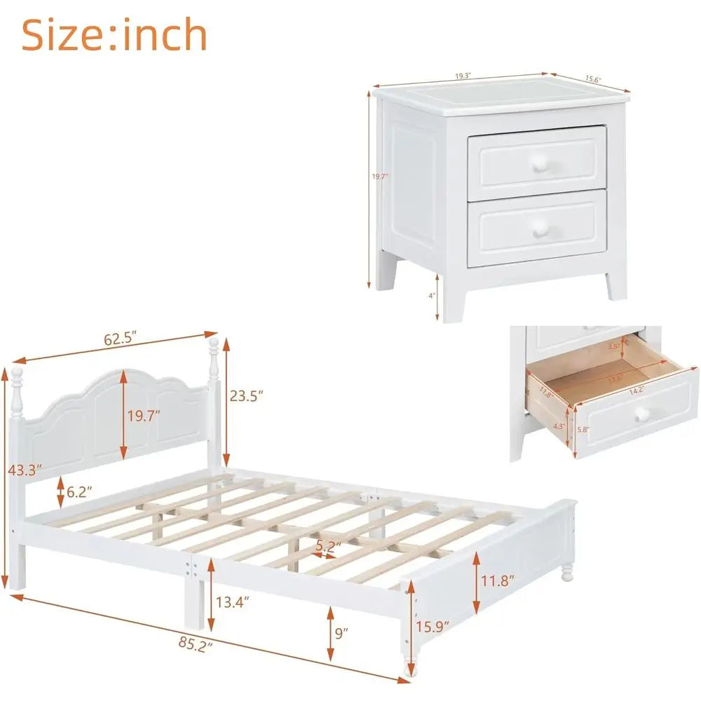 3-Piece Bedroom Set With Platform Bed And Two Nightstands