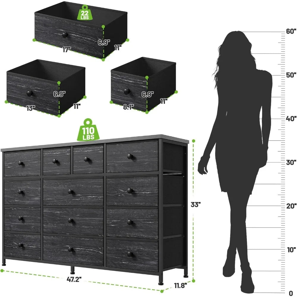 Bedroom Dresser With 13 Fabric Drawers And Metal Frame