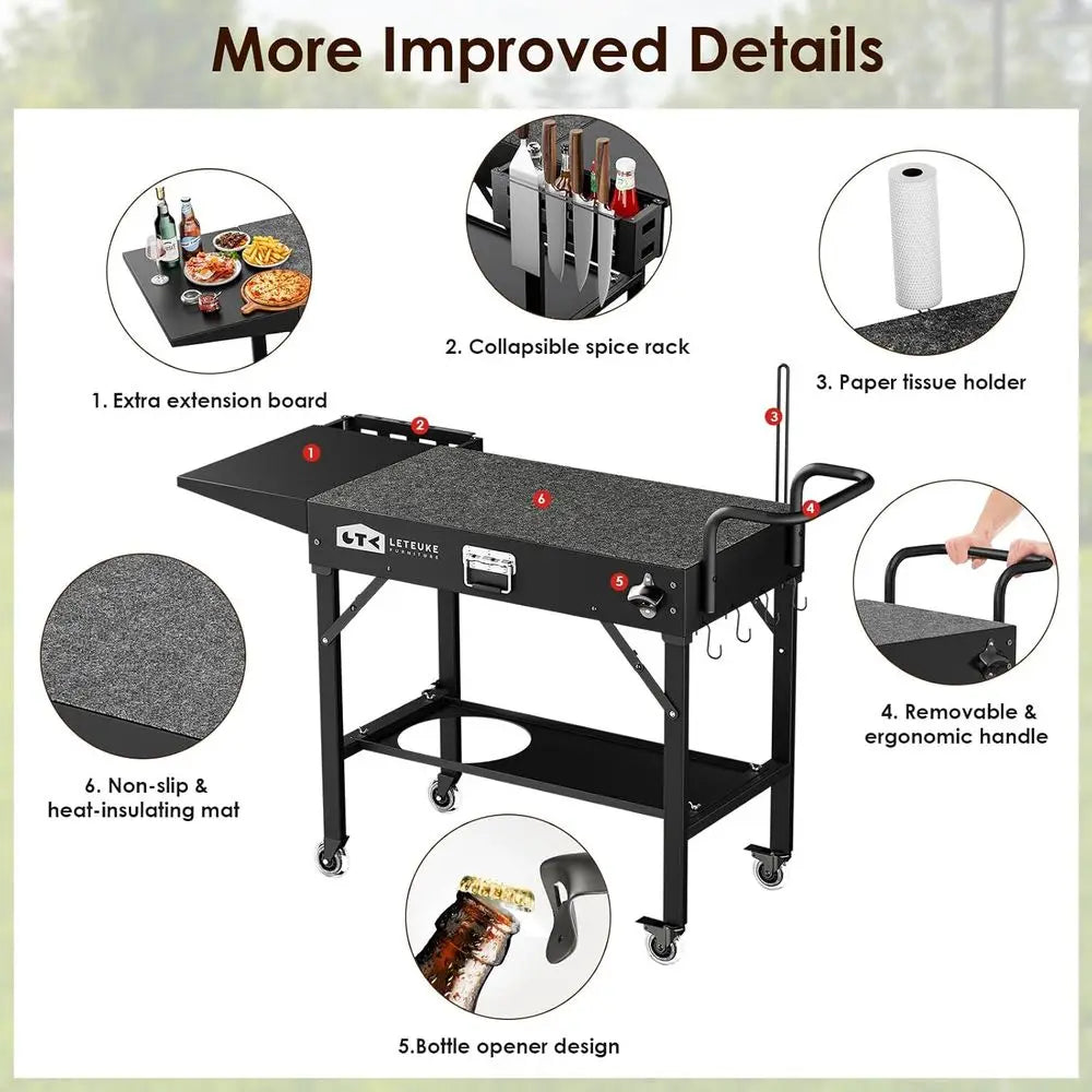 Portable Grill Cart and Griddle Stand for Outdoor Cooking
