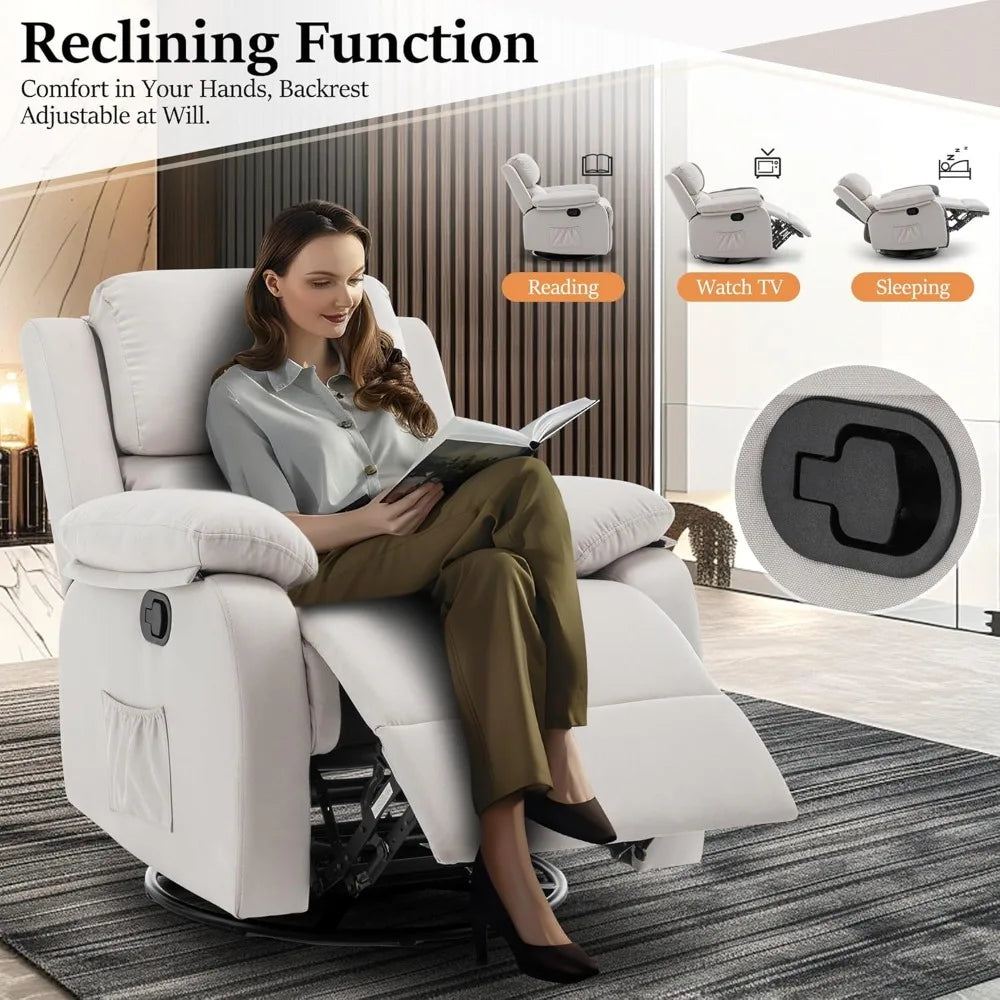 360 Swivel Rocker Chair For Adults Upholstered Fabric Glider Recliner
