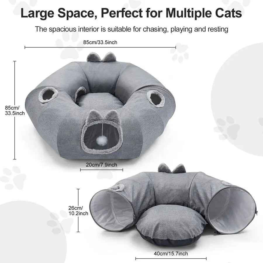 Linen Cat Tunnel With Central Bed And Detachable Soft Mat