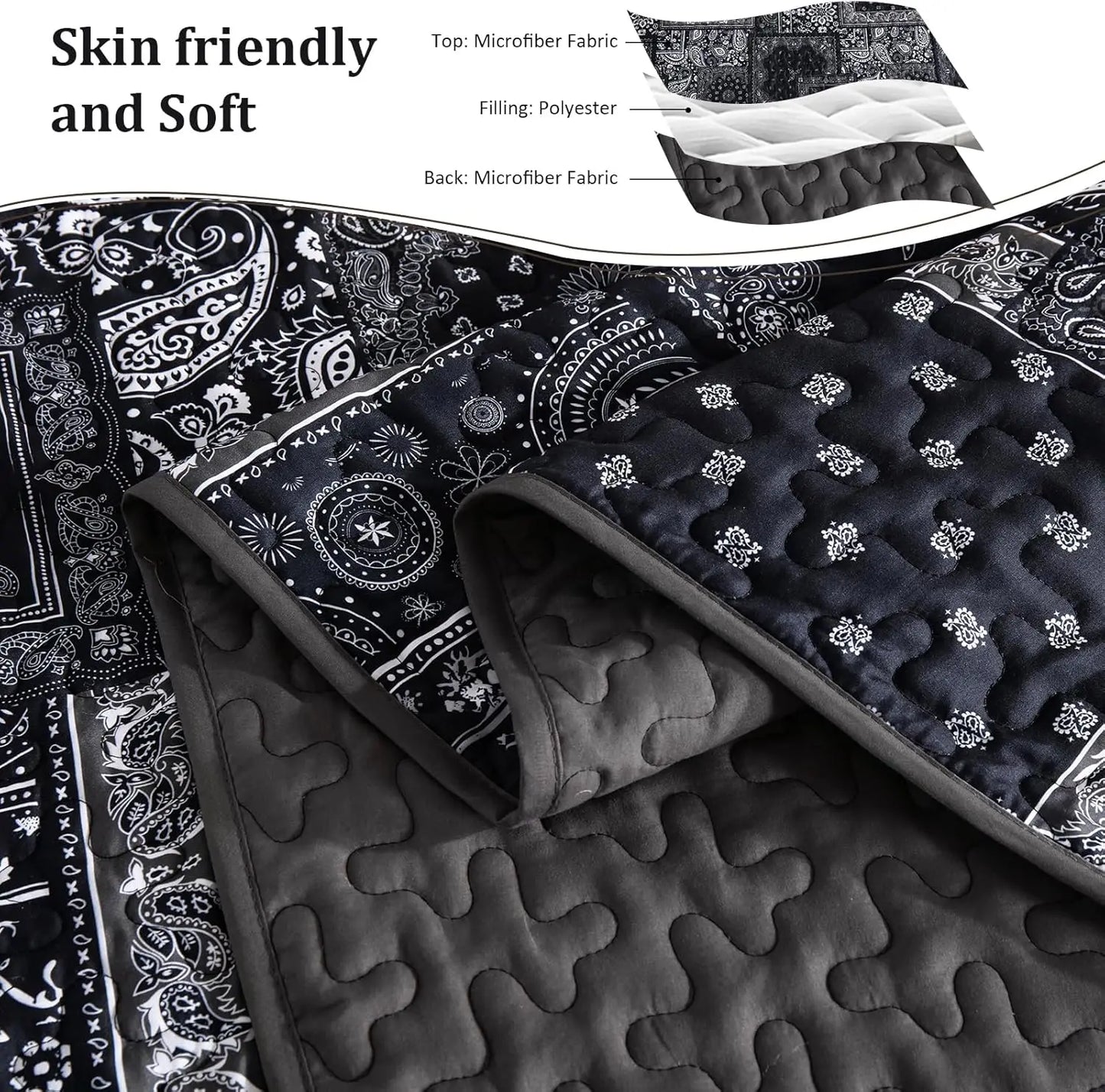 Patchwork Quilt Set Silk with Goose Down Paisley Floral