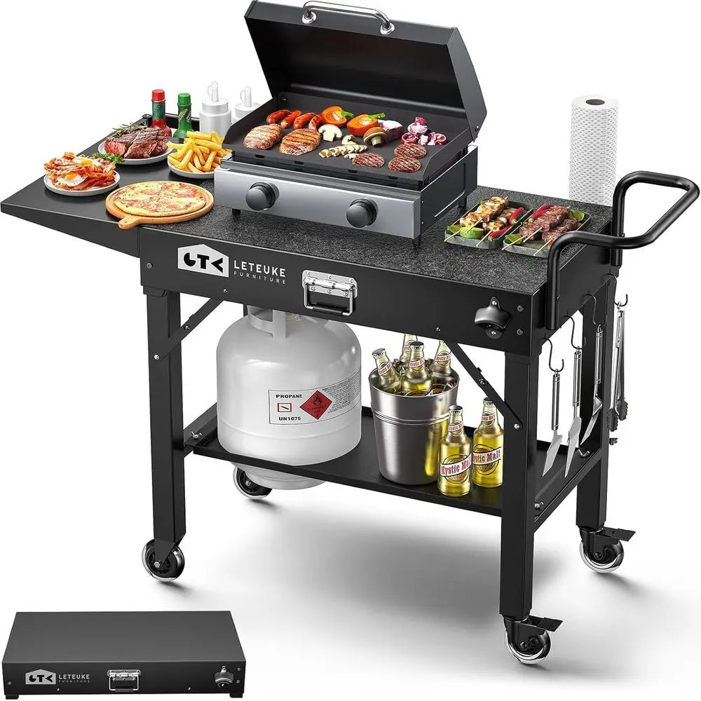 Portable Grill Cart and Griddle Stand for Outdoor Cooking