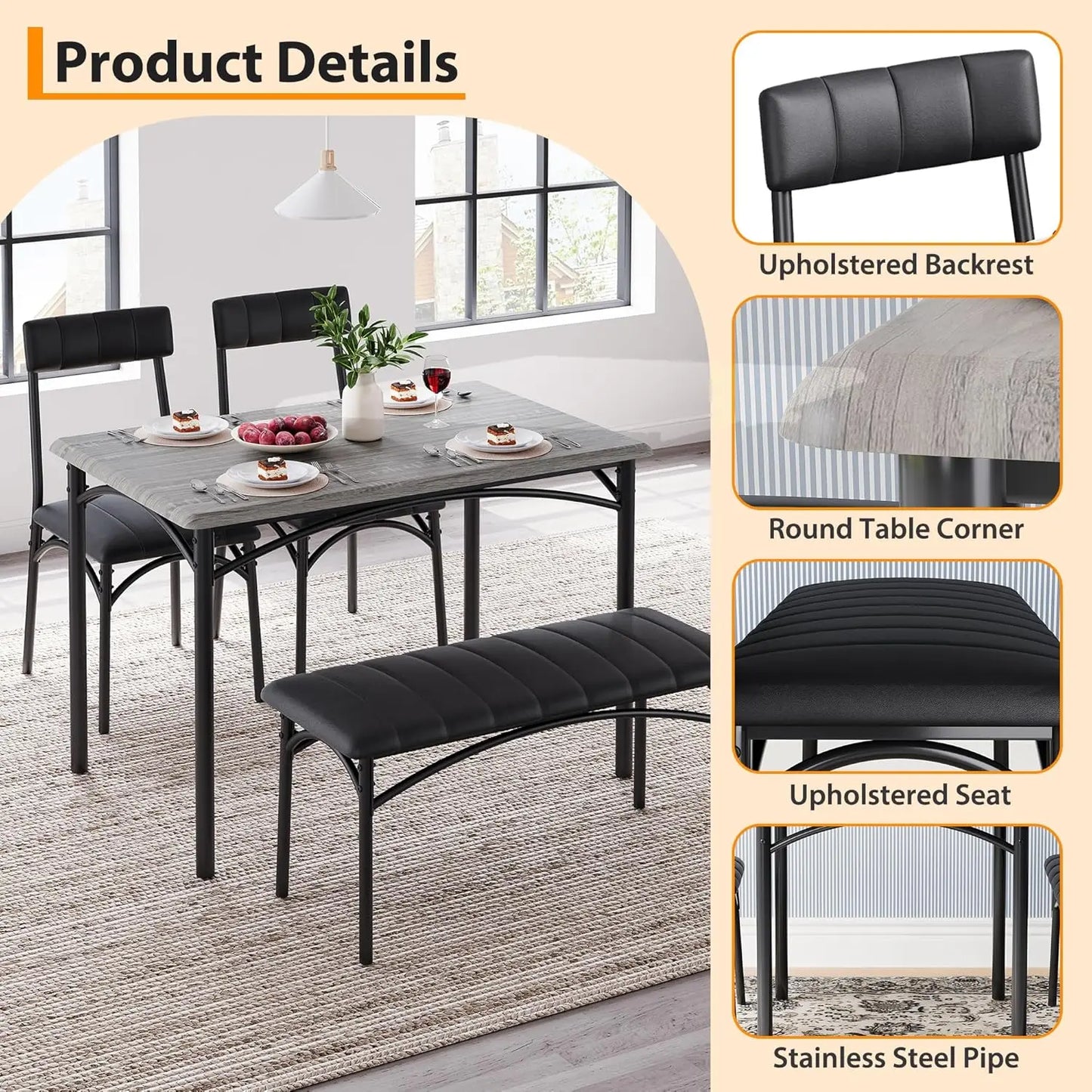 Studyset Dining Table Set With Upholstered Bench And Four Chairs