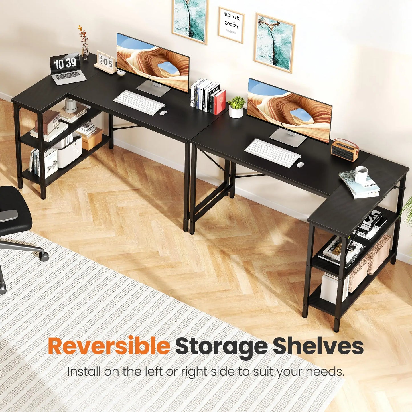JHK L Shaped Desk Computer Desk With Storage Shelves