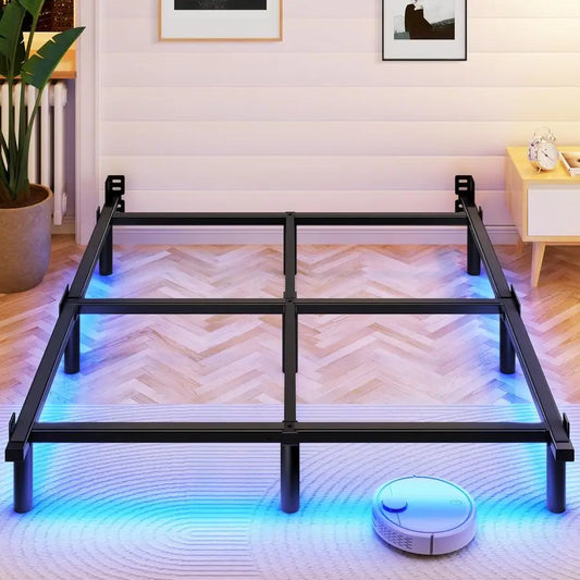 Queen Bed Frame With Smart LED Lights For Modern Bedroom