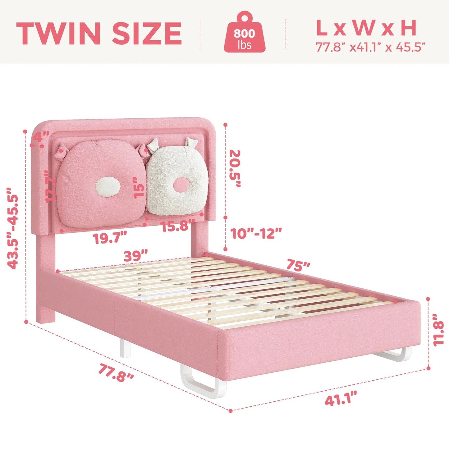 Upholstered Bed Frame With LED Lights And Adjustable Headboard