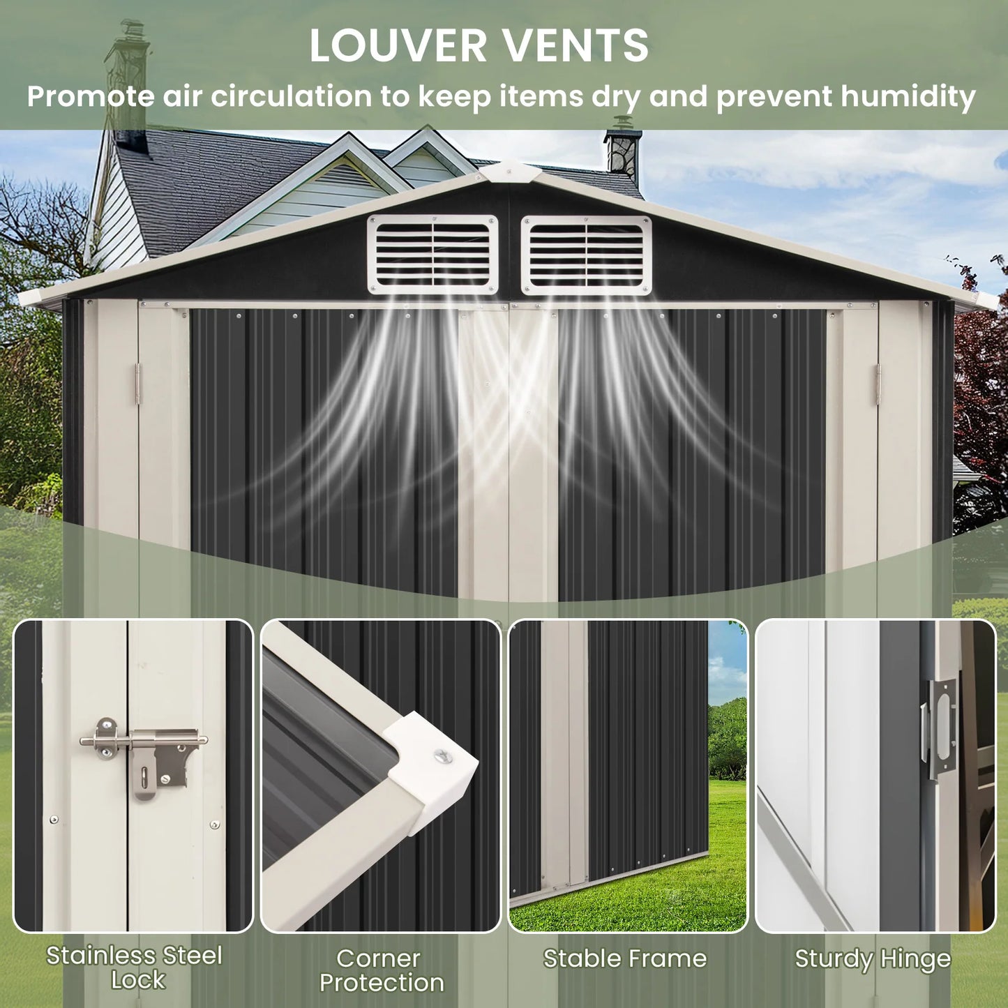 Morngardo Outdoor Metal Storage Shed Corrosion Resistant With Lockable Door