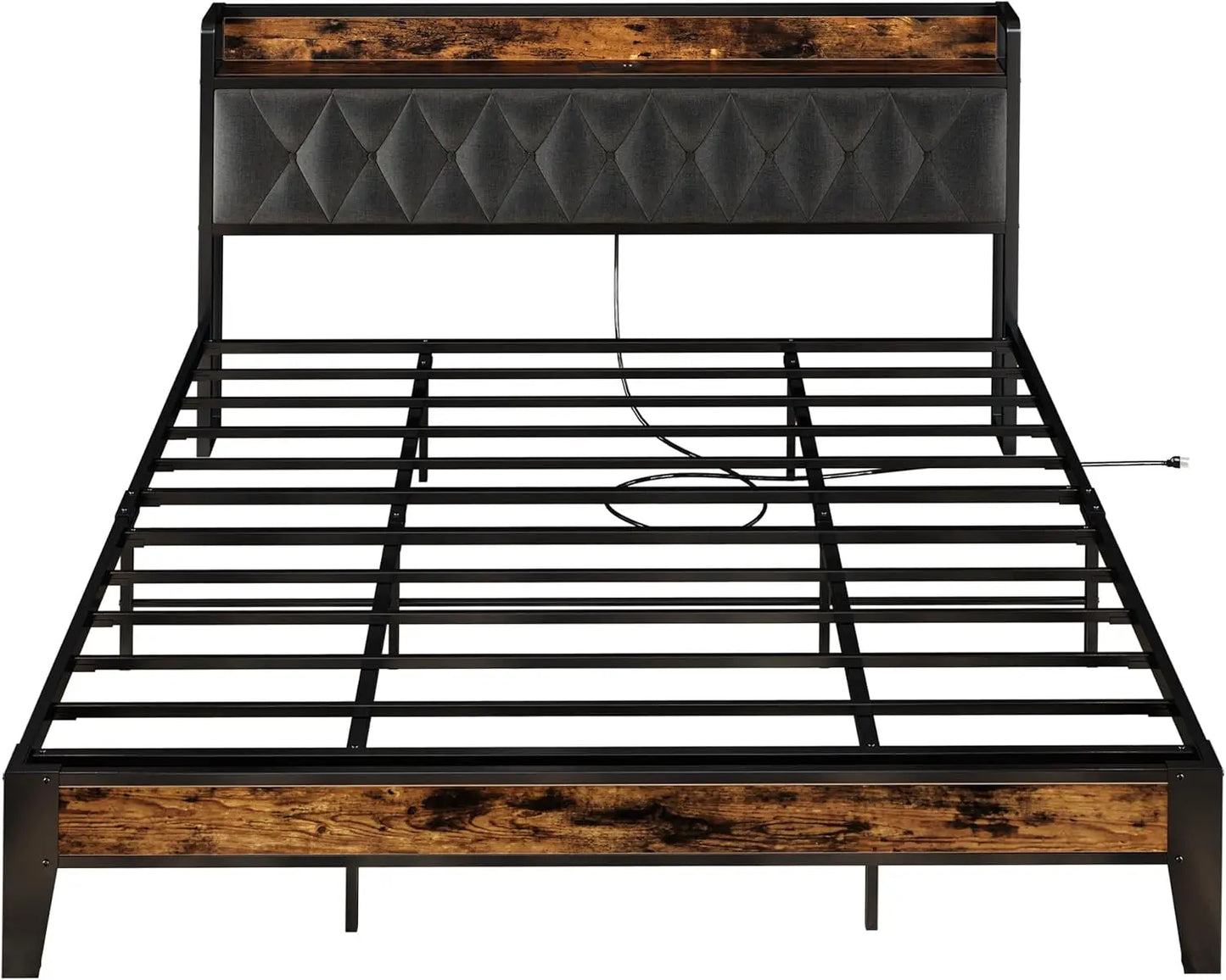 ANCTOR Storage Headboard Bed Frame With Outlets No Noise