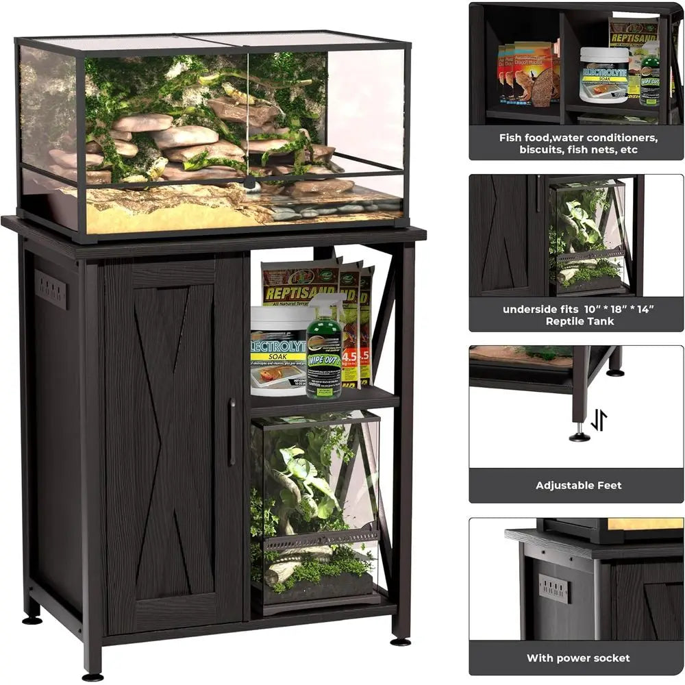 Reptile Tank Stand With Storage Cabinet For Terrariums